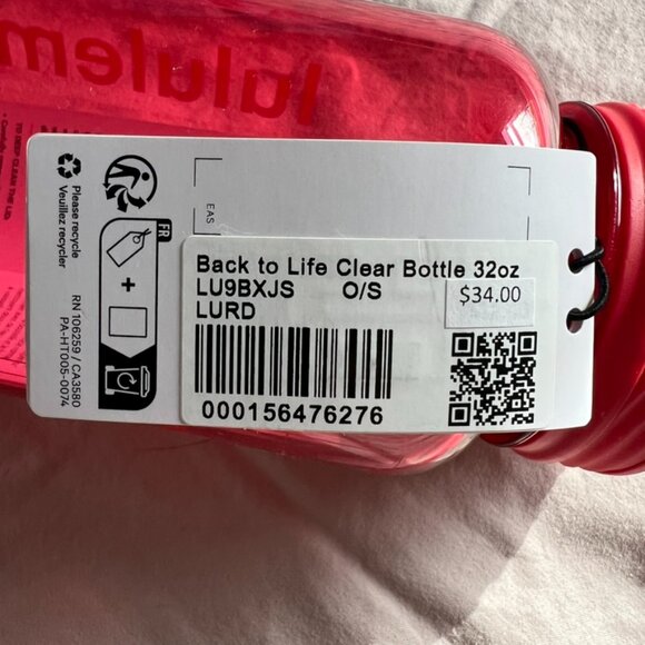 NWT Back to Life Clear Water Bottle 32oz - Lululemon Red - Picture 3 of 7